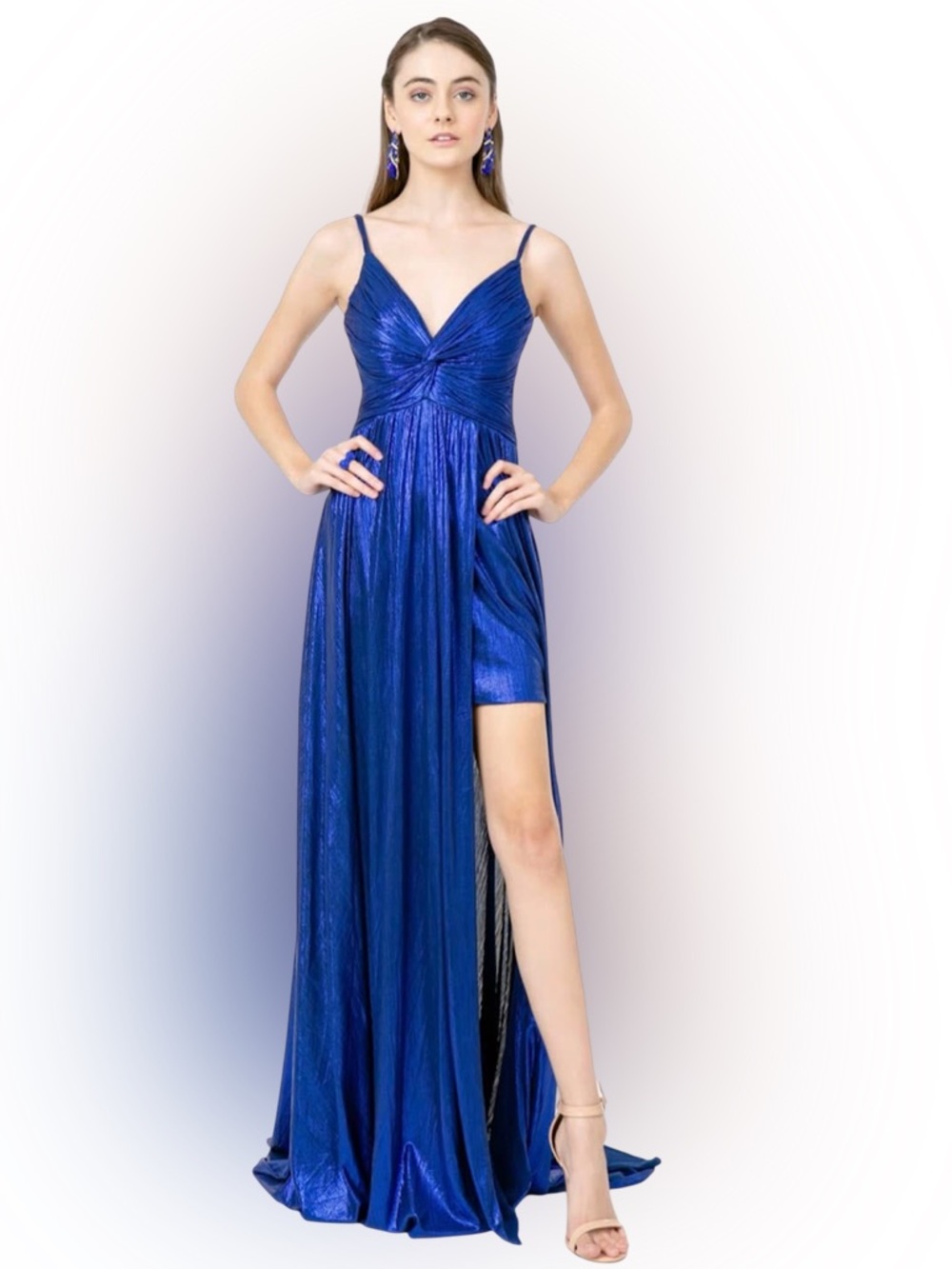 Royal Blue Metallic High-Low Evening Dress
